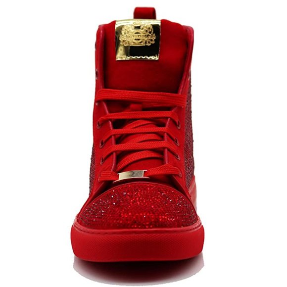 Men's High Top Crystal Shimmer Rhinestone Blink Flat Spike Fashion Sneakers Shoe - Picture 4 of 7